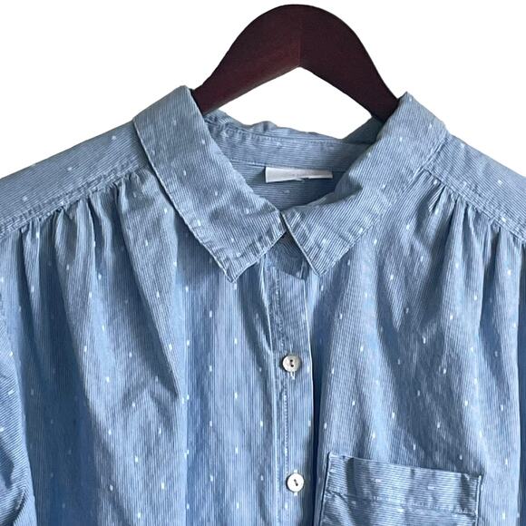 J Jill Top Women Blue Collar Embroidered Dots‎ Pinstripe Button Up Pocket Cotton - Picture 8 of 12